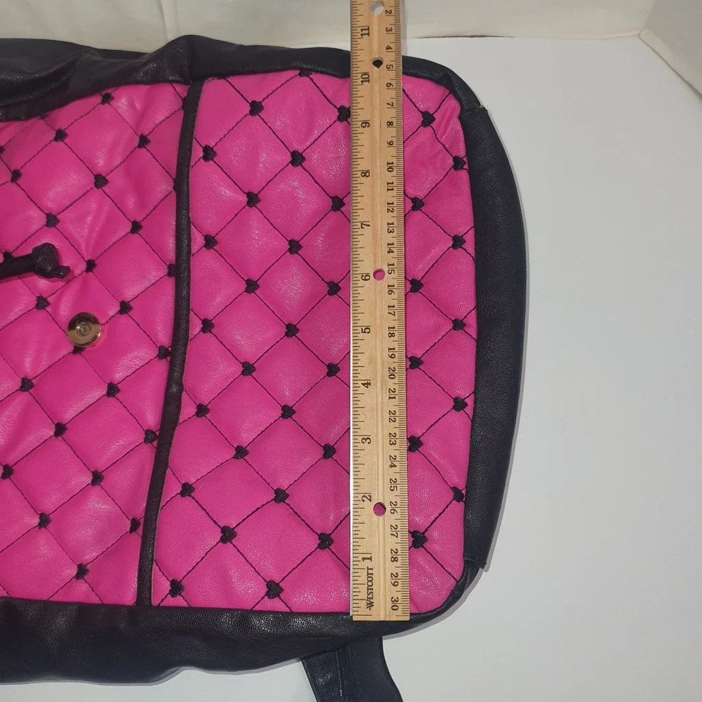 Luv Betsey by Betsey‎ Johnson Pink Quilted Heart Backpack Black Faux Leather Bag